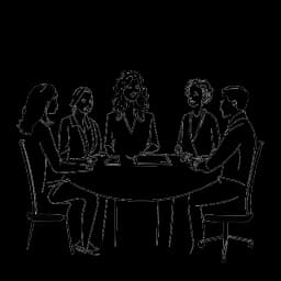 Lijntekening van een vrouw in een zakelijke setting, als Kaia Gerber, betrokken bij een productieve vergadering met samenwerkingspartners.