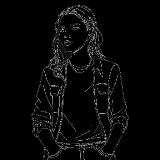 Disegno in stile line art di Kaia con i vestiti del fratello