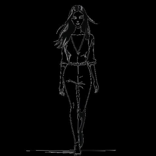 Disegno in stile line art della prima sfilata di Kaia per Calvin Klein