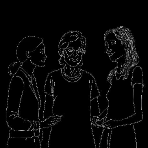 Disegno in stile line art di Kaia con persone più grandi