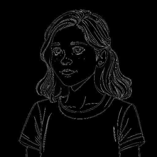 Disegno in stile line art di Kaia che recita in Sister Cities