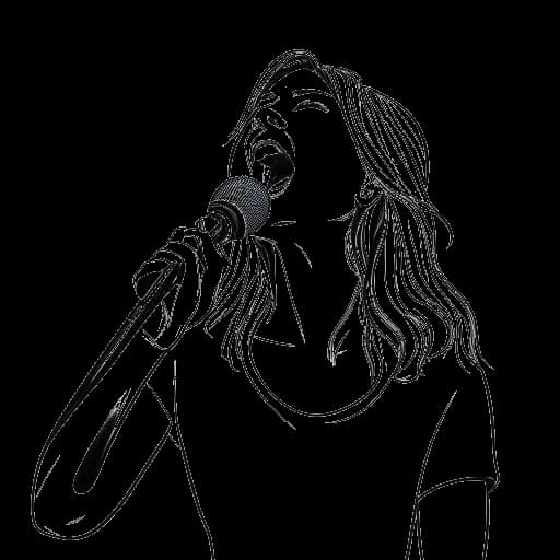 Disegno in stile line art di Kaia che tenta di cantare