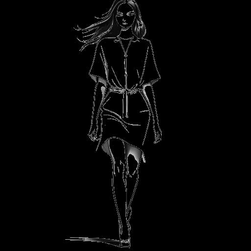 Disegno in stile line art di Kaia che sfila per importanti stilisti