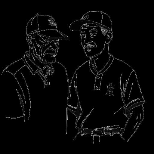 Strichzeichnung eines Mannes, der Amar darstellt, spricht mit seinem ehemaligen Baseballtrainer, der nicht über Amars Bekanntheit im Internet informiert ist