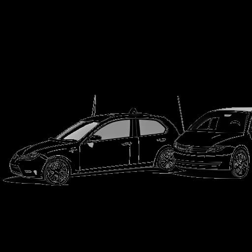 Strichzeichnung eines Mannes, der Amar darstellt, steht neben seinem alten 200-€ Golf 2 und seinem neuen 160.000-€ Auto