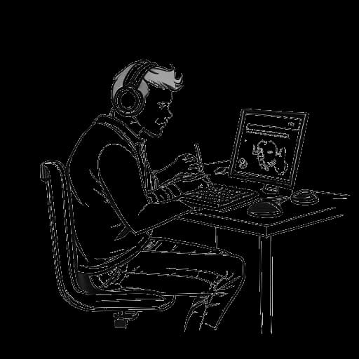 Strichzeichnung eines Mannes, der Amar darstellt, veranstaltet ein hochkarätiges Gaming-Turnier mit anderen Streamern