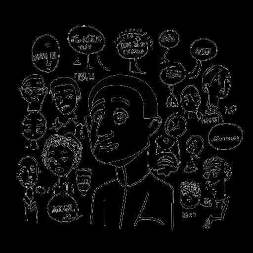 Strichzeichnung eines Mannes, der Amar darstellt, der Deutsch, Englisch und Norwegisch spricht