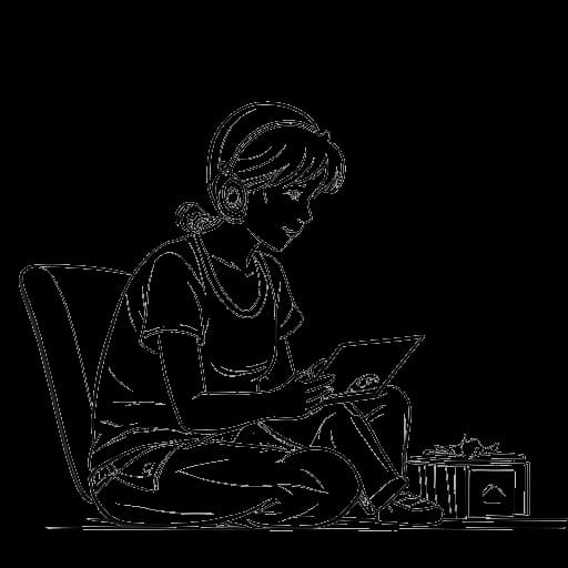 Strichzeichnung einer Mutter, die Amars Mutter darstellt, die die erfolgreiche Gaming-Karriere ihres Sohnes beobachtet