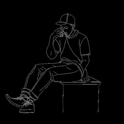 Strichzeichnung eines Mannes, der Amar darstellt, genießt luxuriöse Entspannung in seiner seltenen Freizeit und bewirbt seine eigene Streetwear-Kollektion