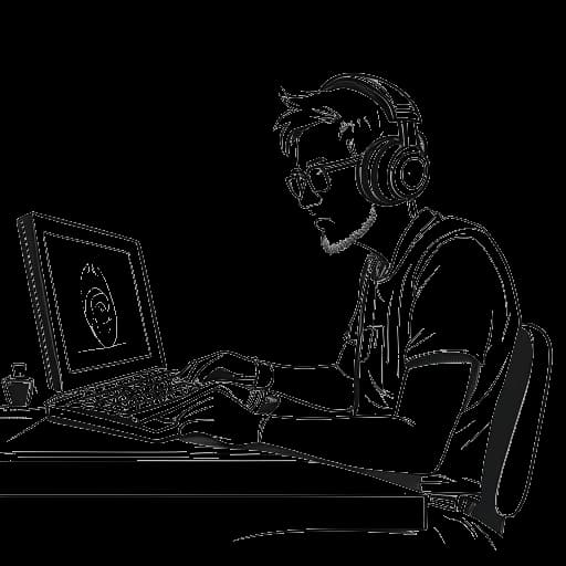 Strichzeichnung eines Mannes, der Amar darstellt, streamt 'Call of Duty' und 'Fortnite' auf Twitch
