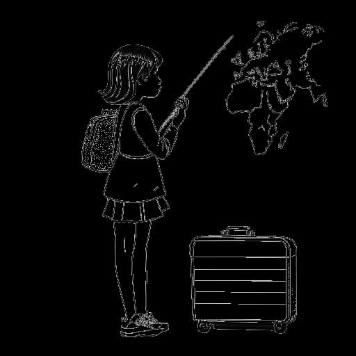 Disegno in stile line art di una ragazza con una valigia, rappresentante Sssniperwolf, davanti a una mappa che mostra Inghilterra e Arizona.