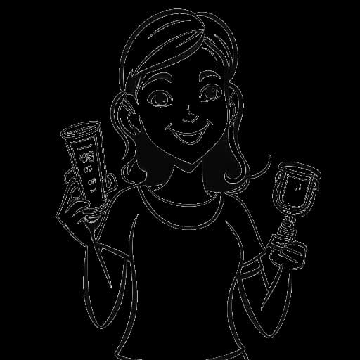 Disegno in stile line art di una donna che tiene un premio 'Gamer Preferito', con un logo dei Kids' Choice Awards sullo sfondo, rappresentante la vittoria di Sssniperwolf ai Kids' Choice Awards 2020.