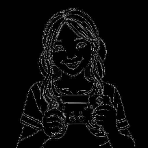 Disegno in stile line art di una ragazza con un controller PlayStation One, rappresentante Sssniperwolf, con una console PlayStation One sullo sfondo.