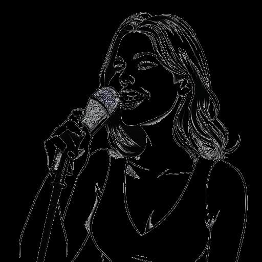 Dessin au trait d'une femme tenant un micro, représentant KallMeKris, avec les logos des Juno Awards et de Nickelback affichés en arrière-plan