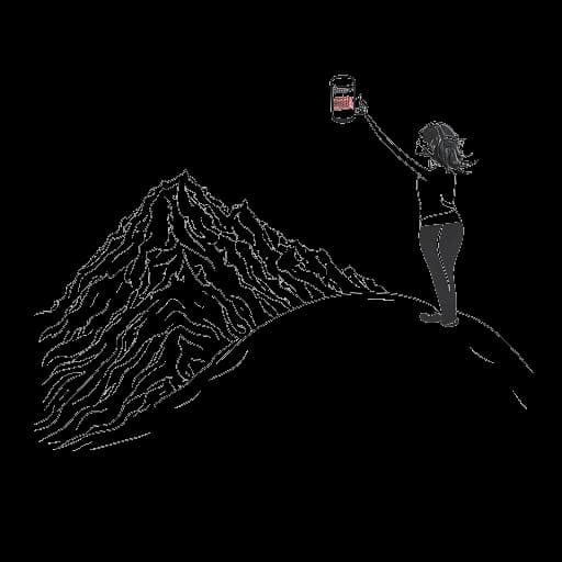 Dessin au trait d'une femme tenant un grand canette de Red Bull, représentant KallMeKris, se tenant au sommet d'une montagne entourée de 10 millions de petits abonnés