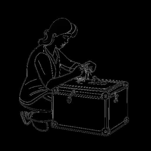 Dessin au trait d'une femme faisant sa valise, représentant KallMeKris, avec un cadenas et une clé affichés en arrière-plan