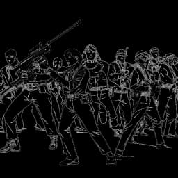 Strichzeichnung von QtCindrella, die von Waffen mit Laserpointern während eines Swats auf sie gezeigt wird, auf weißem Hintergrund.