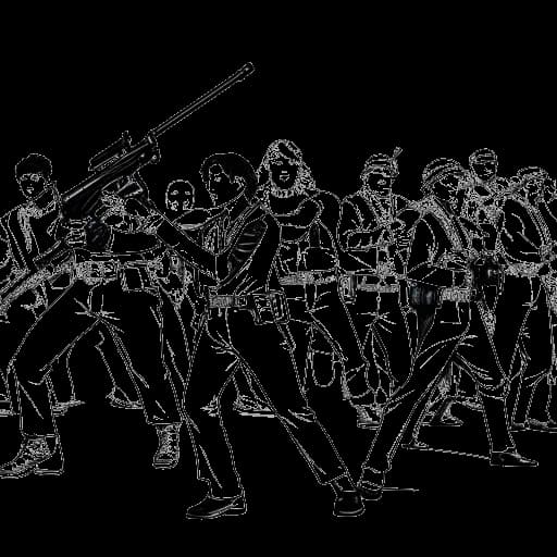 Strichzeichnung von QtCindrella, die von Waffen mit Laserpointern während eines Swats auf sie gezeigt wird, auf weißem Hintergrund.