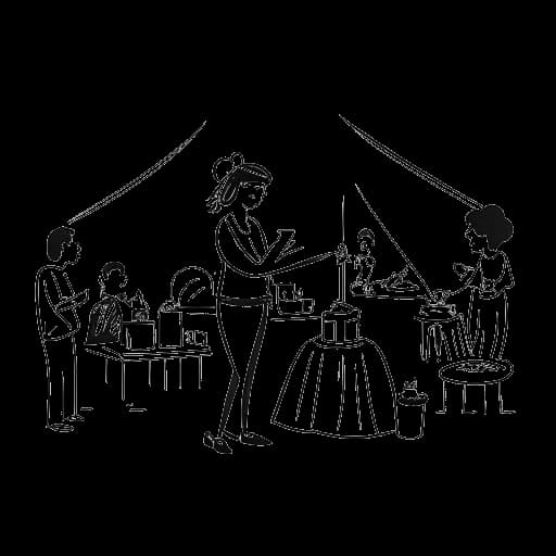 Lijntekening van een vrouw, voorstellende QTCinderella, die een buitenevenement organiseert.