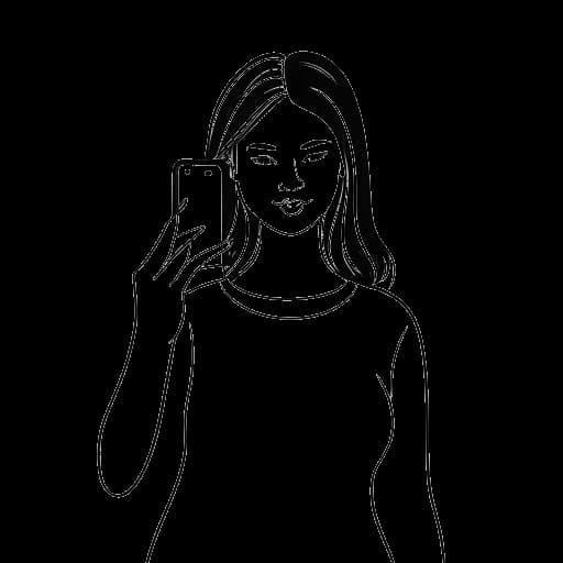 Dessin en noir et blanc d'une femme, représentant Megnutt02, tenant un smartphone avec le logo Instagram sur l'écran