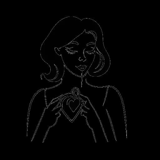 Dessin en noir et blanc d'une femme, représentant Megnutt02, avec un cadenas en forme de cœur, symbolisant la confidentialité de sa vie amoureuse