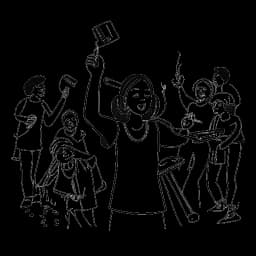 Eine einfache Schwarz-Weiß-Skizze einer Person, die Boyinaband symbolisiert, die sich durch Musik für Aktivismus einsetzt, mit Influencern zusammenarbeitet und sich für gesellschaftliche Zwecke einsetzt.