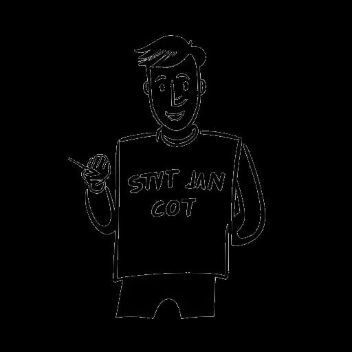 Desenho em arte linear de um homem representando Boyinaband, segurando um cartaz com 'Don't Stay in School' escrito nele, com o número 11 e um gráfico ao fundo.