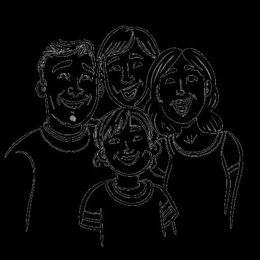 Disegno al tratto di una famiglia felice, raffigurante Kris Tyson