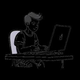 Strichzeichnung eines Mannes, der Trymacs repräsentiert und engagiert Clash Royale-Inhalte auf seinem Computer produziert.