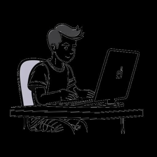 Strichzeichnung eines Mannes, der Trymacs repräsentiert und engagiert Clash Royale-Inhalte auf seinem Computer produziert.