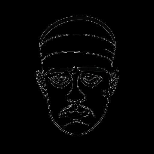 Dessin en ligne d'un homme avec un bandage sur un œil, représentant Bushwick Bill, regardant triste.