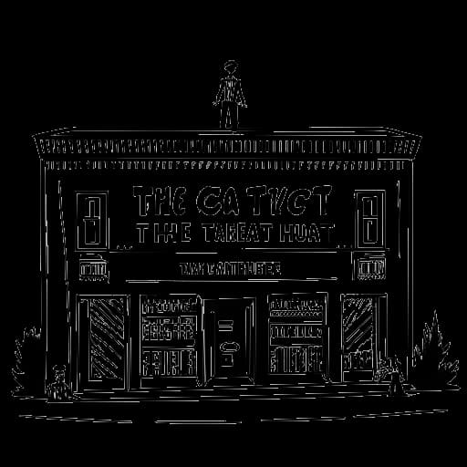 Dessin en ligne d'un homme, représentant Cody Rhodes, debout devant un bâtiment avec une pancarte indiquant 'The Nightmare Factory' et '24/7 Gym'