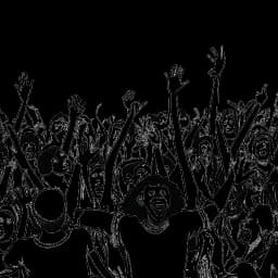 Strichzeichnung von ApoRed, umgeben von einer Menschenmenge, wobei die eine Hälfte jubelt und die andere Hälfte buht.