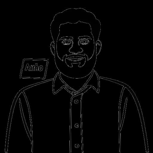 Strichzeichnung eines Mannes, der ApoRed darstellt, hält ein Namensschild mit 'ApoRed' auf der einen Seite und 'Ahmad Nadim Ahadi' auf der anderen Seite.