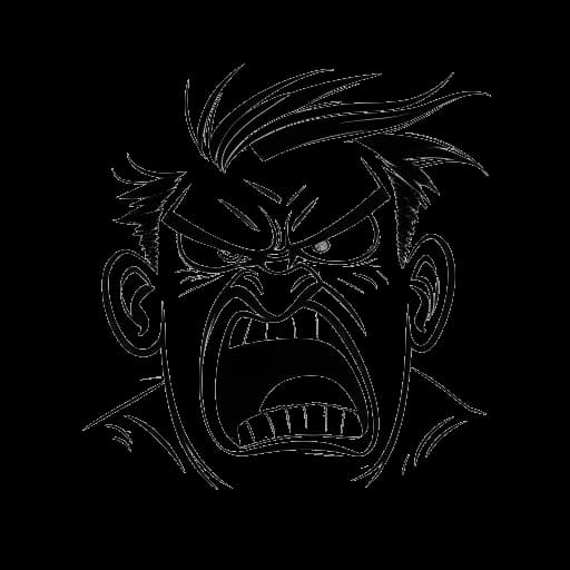 Dibujo en arte lineal de un hombre que representa a Tyler Steinkamp jugando LoL, tiene una expresión de enojo en su rostro, en un fondo blanco