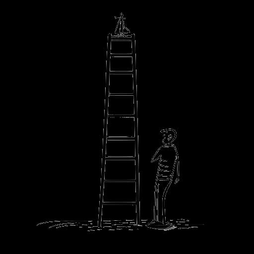 Dibujo en arte lineal de un hombre que representa a Tyler Steinkamp mirando una clasificación de LoL, está clasificado en el 14º lugar, en un fondo blanco