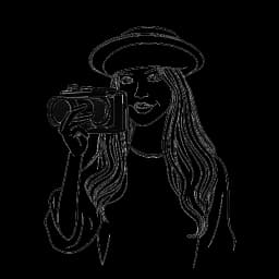 Strichzeichnung einer Frau, die CatyCake repräsentiert, mit einer Abschlusskappe und einer Kamera, die ihren Übergang von der Zahnmedizin zur digitalen Inhalteerstellung symbolisiert.