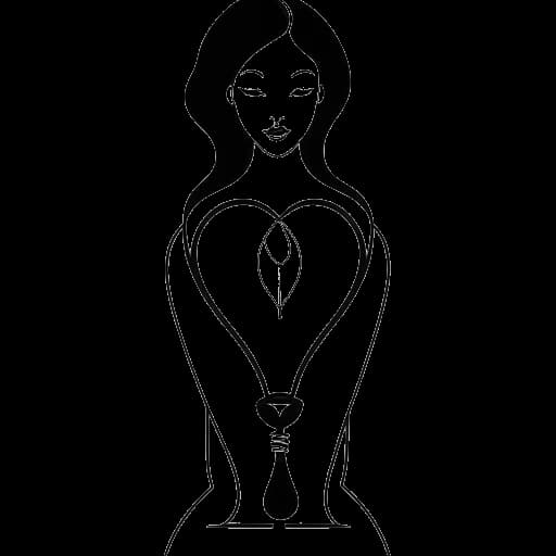 Strichzeichnung einer Frau, die CatyCake repräsentiert, hält eine herzförmige Sanduhr, alles vor einem weißen Hintergrund