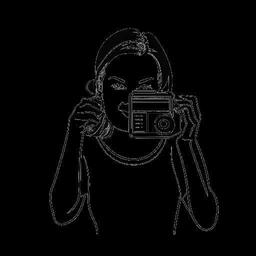 Strichzeichnung einer Frau, die CatyCake repräsentiert, mit einem OP-Mundschutz und einer Videokamera, alles vor einem weißen Hintergrund