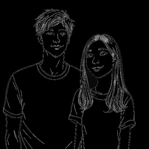 Line art drawing of a man and a woman representing F1NN5TER and his sister Ruby