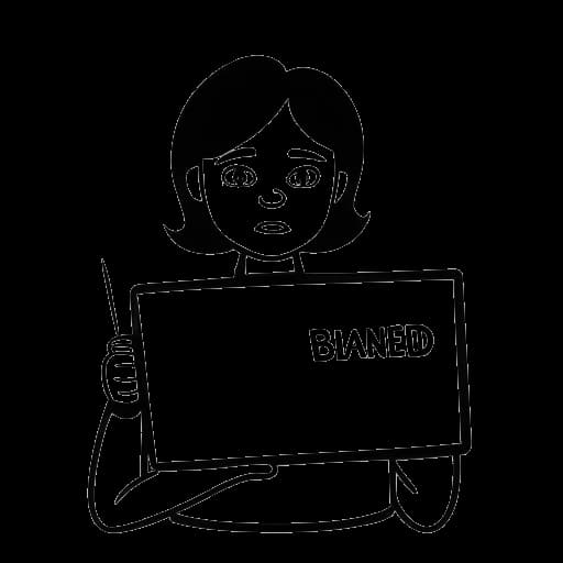 Line art drawing of a person, representing F1NN5TER, holding a sign with the word 'banned' written on it, with a Twitch logo in the background