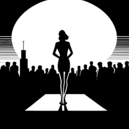 Line art drawing of a woman, representing Marie Temara, standing under a stage spotlight with an audience in silhouette and the Miami skyline in the background, representing her standout presence.