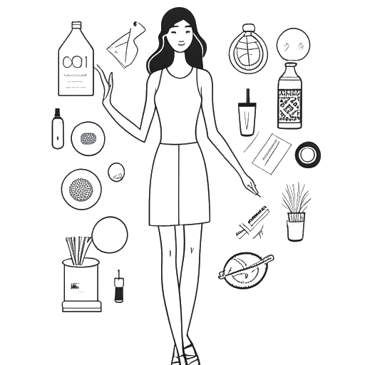 Line art of a tall woman representing Marie Temara, standing with confidence. Icons of social media, a basketball, and various fashion and beauty products float around her, illustrating her diverse income streams.