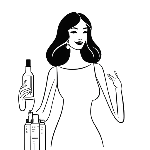 Line piece depicting a tall woman, embodying Marie Temara, promoting beauty products, which suggests her brand partnerships and significant net worth, set on a white backdrop.