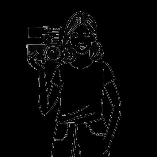 Dessin en ligne d'une jeune femme tenant une caméra de cinéma représentant les débuts de Bella Thorne dans la réalisation de films pour adultes
