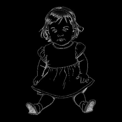 Dessin en ligne d'une petite fille posant pour Pottery Barn Babies représentant les débuts de Bella Thorne en tant que mannequin