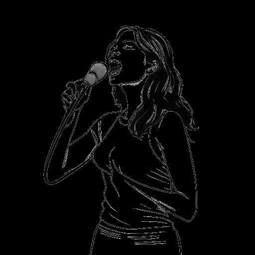 Dessin en ligne d'une jeune femme chantant sur scène représentant les débuts musicaux de Bella Thorne