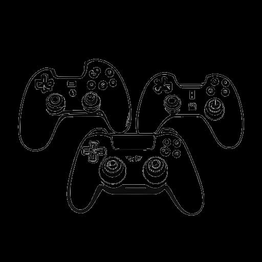 Desenho em arte linear de quatro controles de videogame com ícones representando Ninja, Tfue, Hamlinz e Daequan Loco, representando as inspirações de Jynxzi.