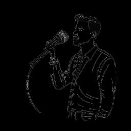 Strichzeichnung eines Mannes, der Tom Beck darstellt, beim Schauspiel vor einer Kamera und ein Mikrofon haltend.