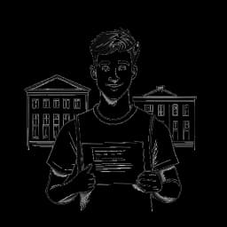 Strichzeichnung eines Mannes, der Tom Beck darstellt und eine Urkunde vor einem Universitätsgebäude hält.